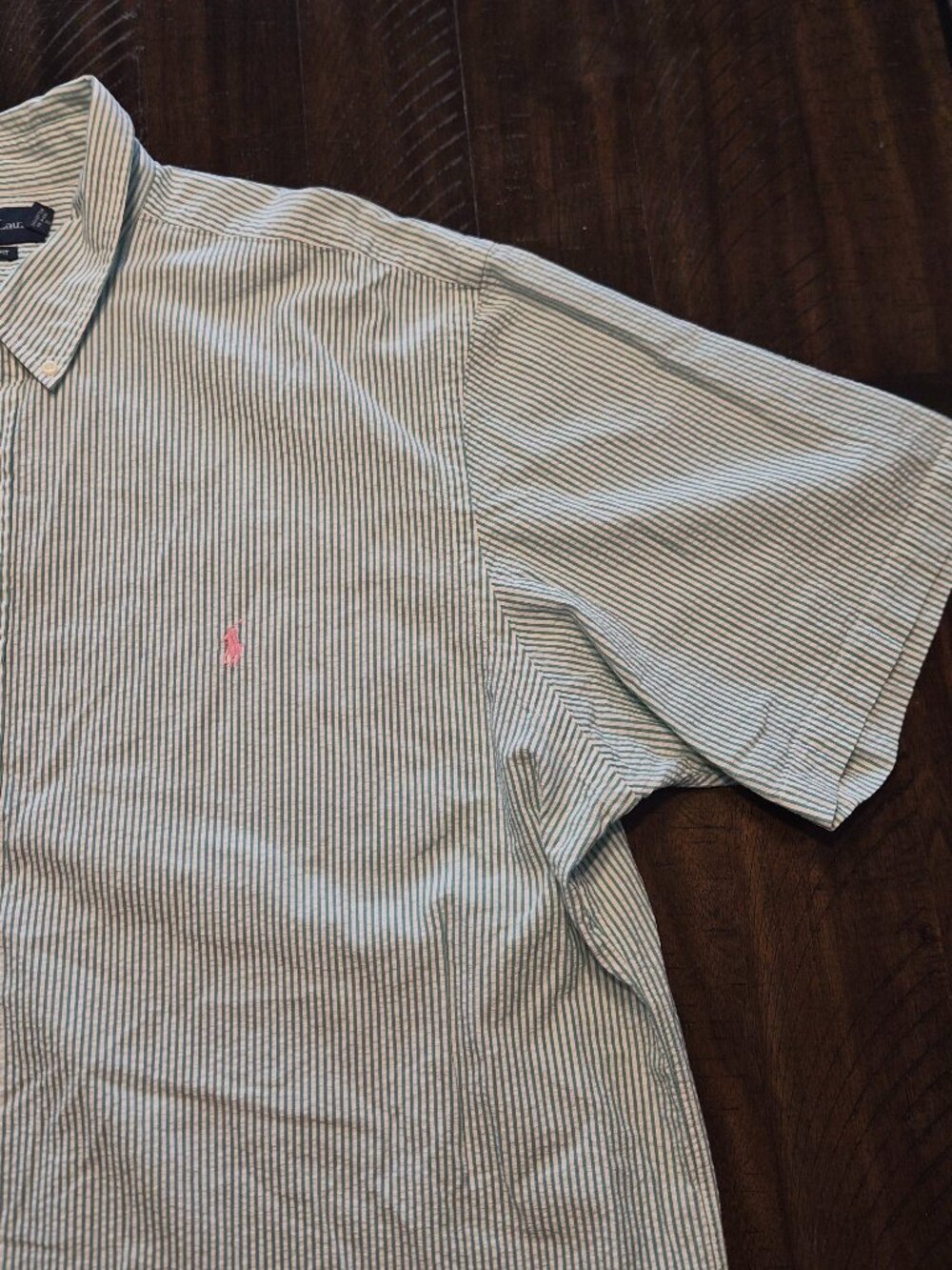 Vintage Ralph Lauren Shirt Mens 2XB Big Seersucker Green Stripe Classic Fit G795